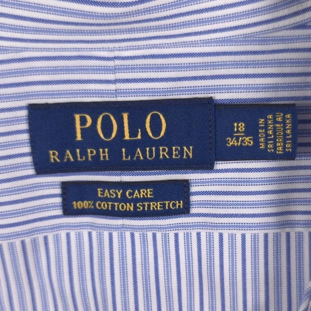 POLO RALPH LAUREN EASY‎ CARE COTTON STRETCH Striped Men’s Shirt LS Size 18 34/35